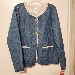 Cat & Jack Quilted Denim Blue Jacket with Button Accents